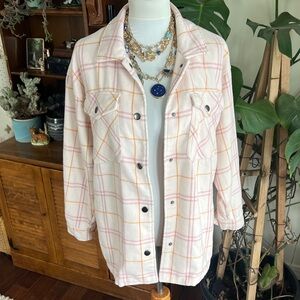 HFX Pink Orange Soft Brushed Plaid Flannel Button-Up Shirt Jacket Shacket S